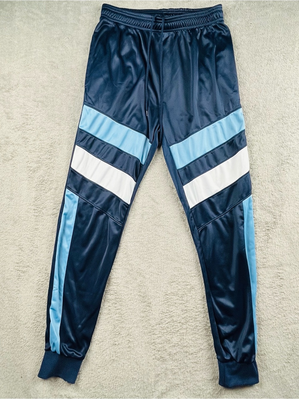 Men's Navy Blue Track Joggers with Light Blue & White Panels